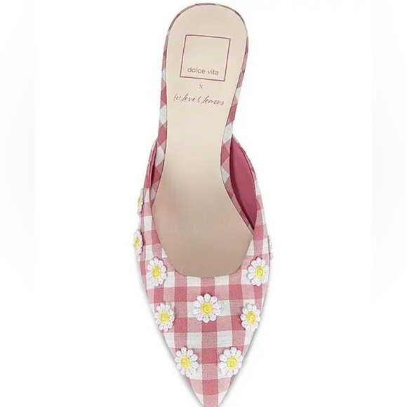 NWT For Love And Lemons X Dolce Vita Lilou Mule in Pink Chalk Gingham Mule - Picture 2 of 13